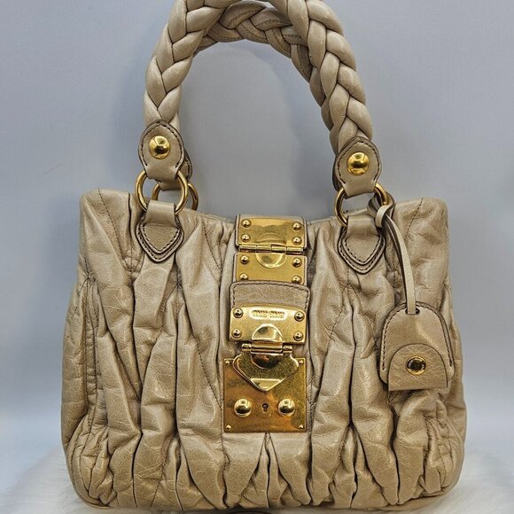 Miu Miu  Matelassé Olive Leather Two-Way Bag - Picture 1 of 17